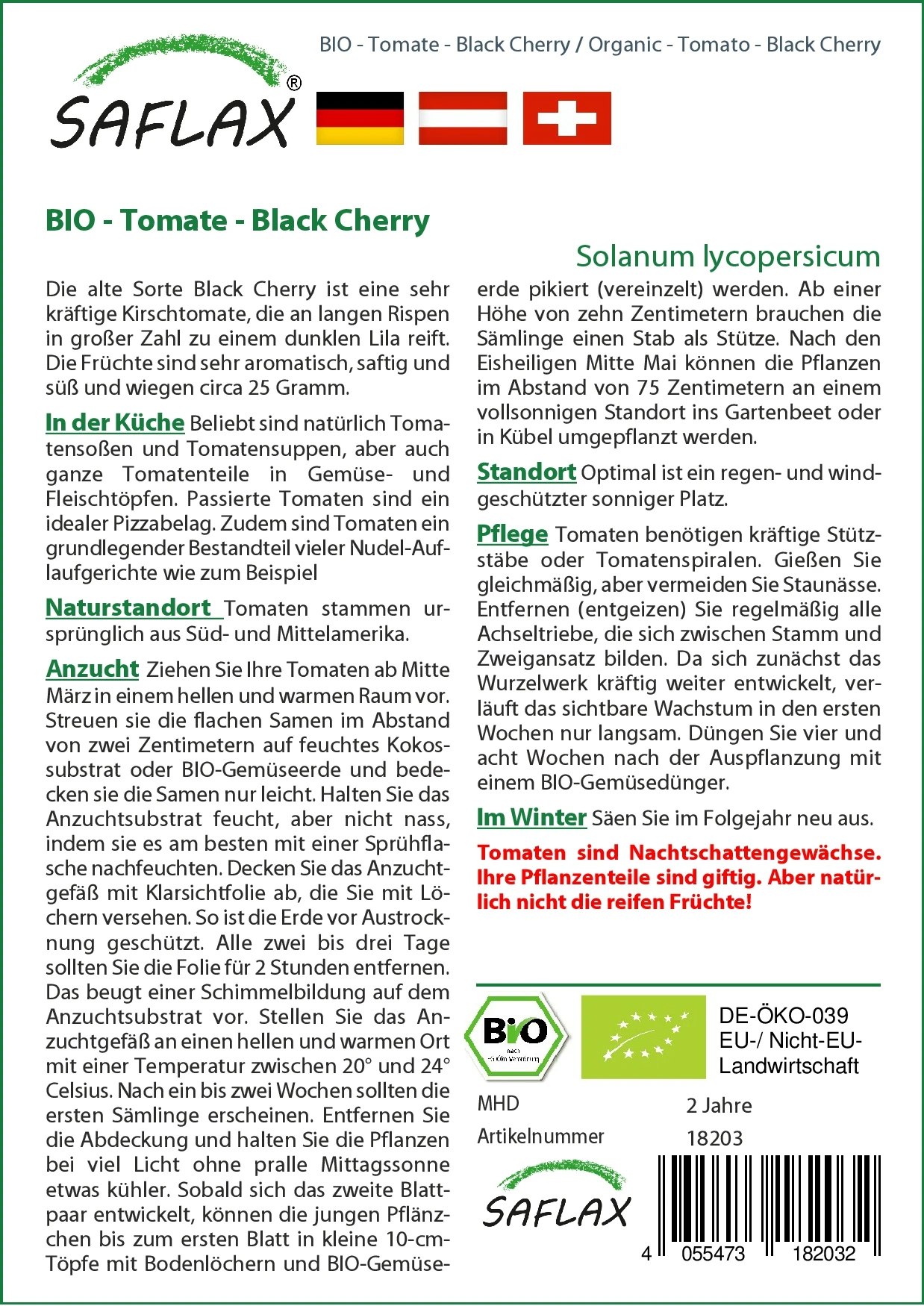 Tomate Black Cherry | BIO Tomatensamen Von Saflax – Bild 2