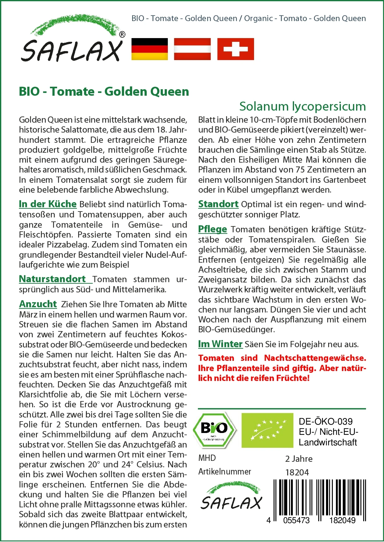 Tomate Golden Queen | BIO Tomatensamen Von Saflax – Bild 2