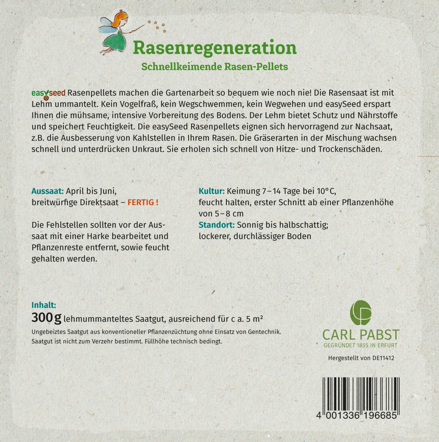 Rasenregeneration Pellets Schnellkeimende Gräser (300 G) | Blumensamenmischung Von Grüne Fee